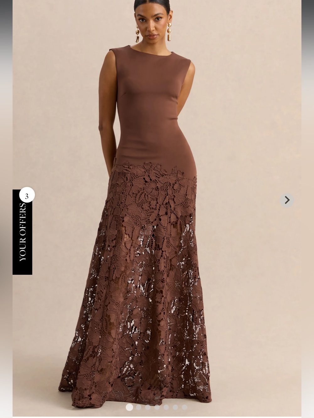 Club L London Calune Brown Lace Wide Neck Maxi Dress